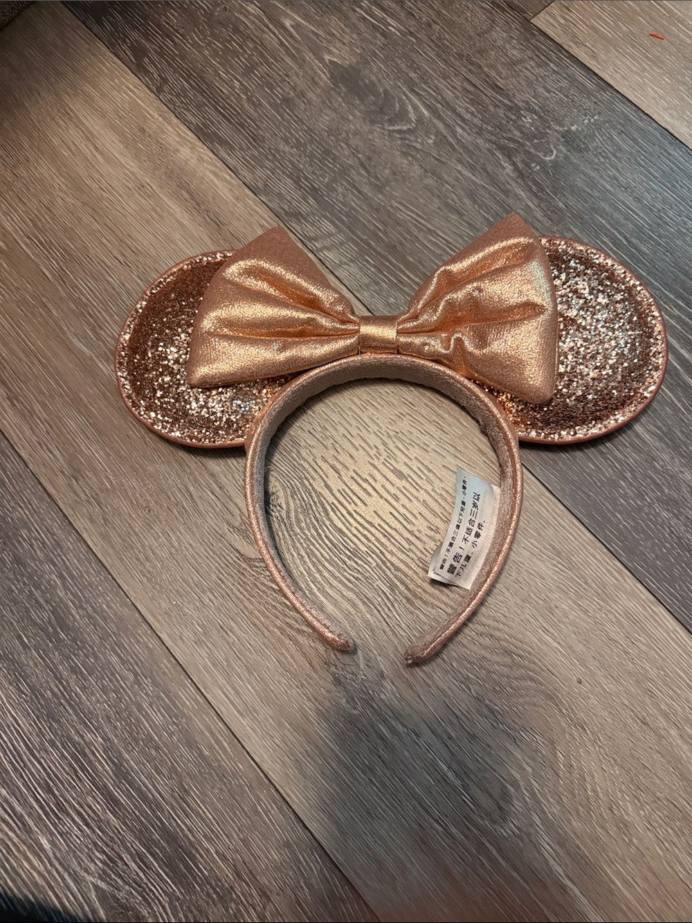 Kids Glitter Mouse Ear Headband with Bow - Rose Gold